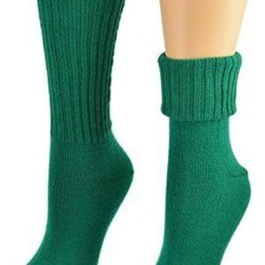 Women's Ribbed Crew Turn Cuff Acrylic School Uniform Socks - Green